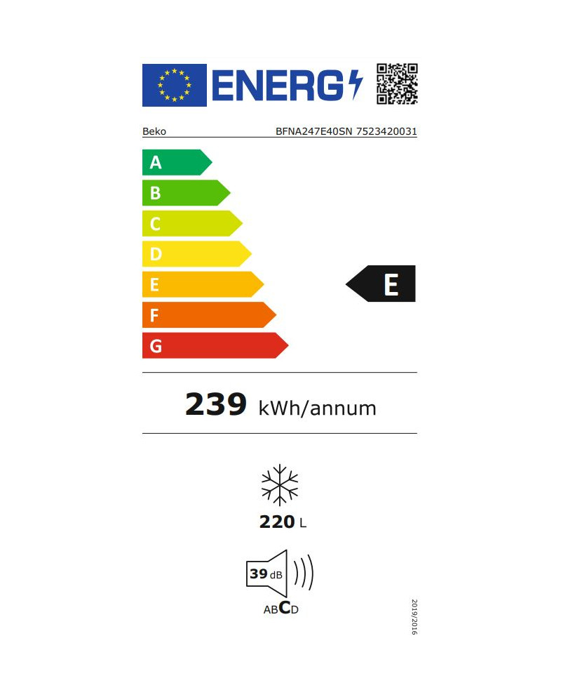BEKO ARCA VERTICAL INTEG 1,775X0,54X0,545MT NF 220LT (E)
