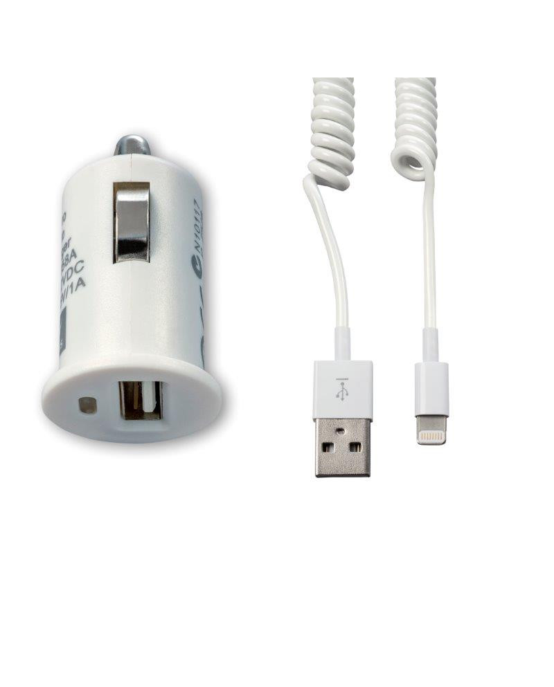 TECH FUZZION CAR CHARGER 1USB 12V CABLE WH IPHONE 5