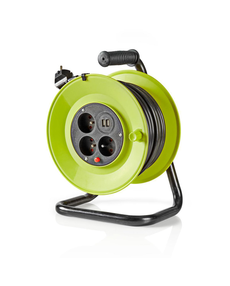 NEDIS ENROLADOR CABO 25MT C/3TOMADAS + 2XUSB