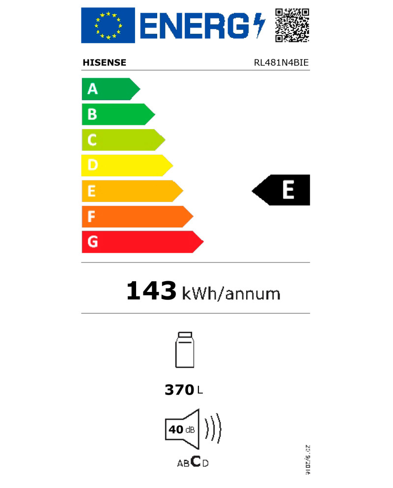 HISENSE FRIGORIFICO 1 PORTA 1855X595X651CM NF 355LT INOX (E)