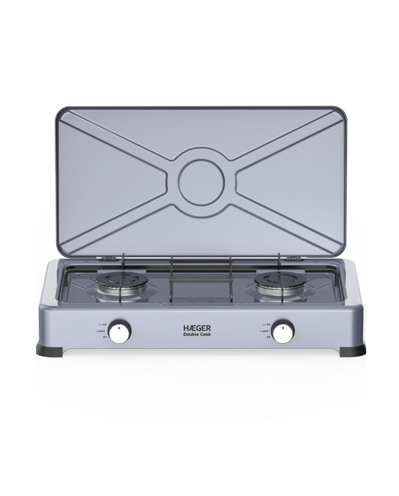 HAEGER FOGAREIRO GAS 2 BICOS 70 E 80MM DOUBLE COOK CINZA