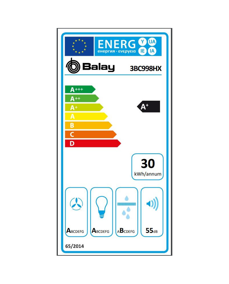 BALAY CHAMINE PAREDE 90CMS  430/843m3/h INOX A+