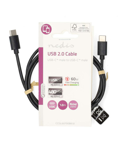 NEDIS CABO USB-C MACHO USB-C MACHO 60W 1MT NEDIS CABO USB-C MACHO USB-C MACHO 60W 1MT