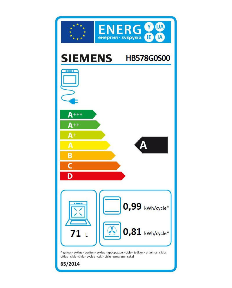 SIEMENS FORNO MULTIF 71LT VIDRO PRETO A+