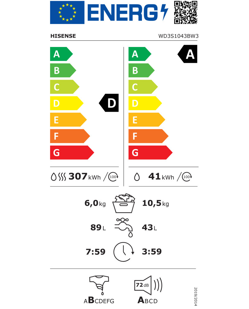 HISENSE MAQUINA LAVAR 10.5KG E SECAR 6KG 1400RT (D)