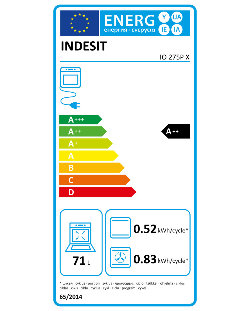 INDESIT FORNO MULTIF. PIROLITIDO HIDROLITICO 71LT INOX A++
