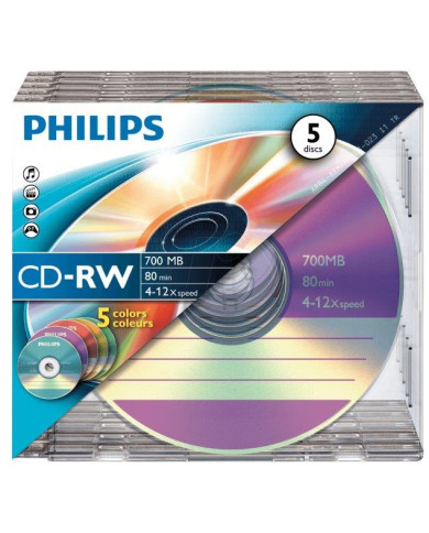 PHILIPS CD-RW 80MIN 700MB 4-12x SL COLOUR (5) PHILIPS CD-RW 80MIN 700MB 4-12x SL COLOUR (5)