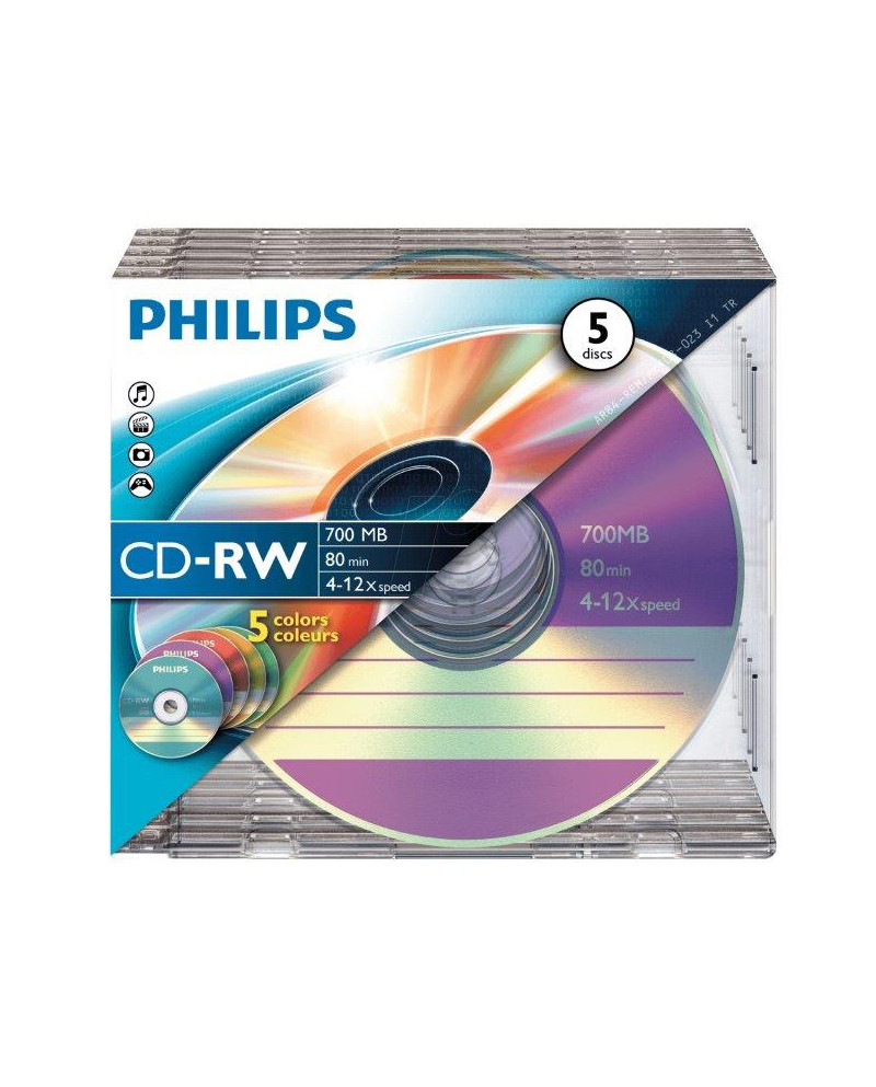 PHILIPS CD-RW 80MIN 700MB 4-12x SL COLOUR (5)