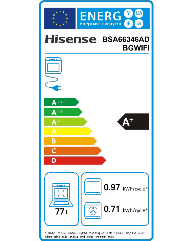 HISENSE FORNO MULTIF HIDROLITICO WIFI 77LT PRETO A+