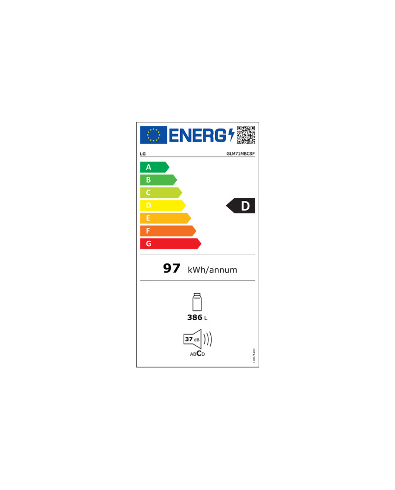 LG FRIGORIFICO 1PT 1,86X0,595X0,60 386LT NF INOX (D)