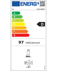 LG FRIGORIFICO 1PT 1,86X0,595X0,60 386LT NF INOX (D)
