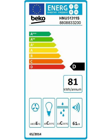 BEKO EXAUSTOR CANOPY 52CM 2MT 381M3/H SILVER BEKO EXAUSTOR CANOPY 52CM 2MT 381M3/H SILVER