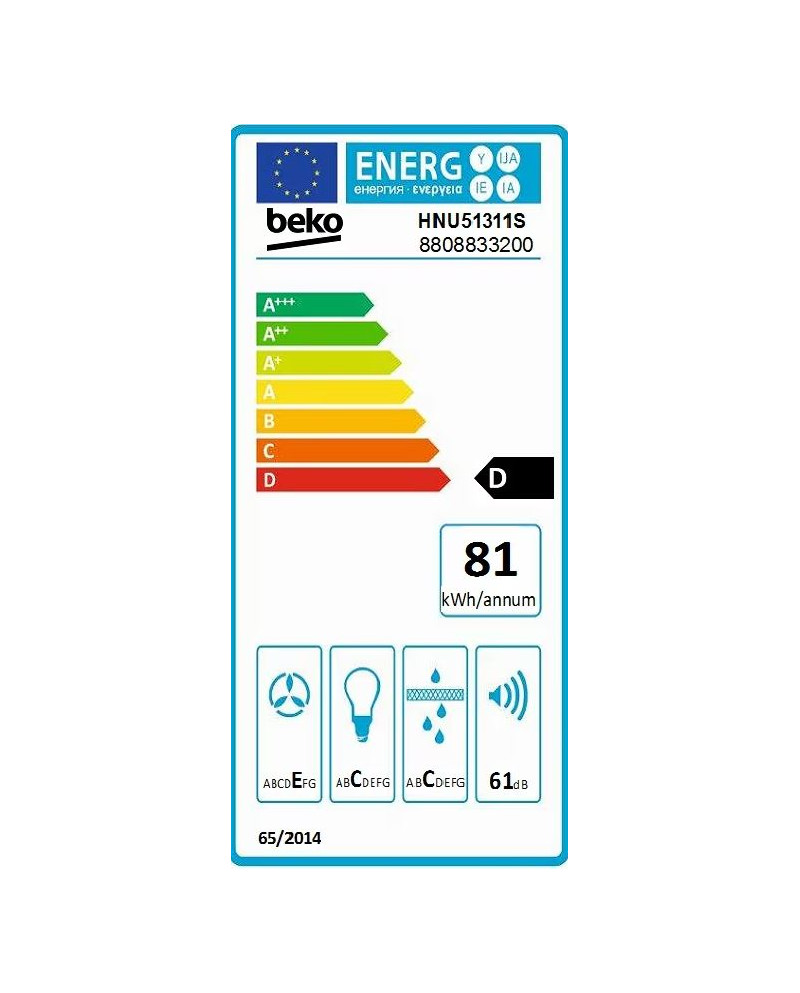 BEKO EXAUSTOR CANOPY 52CM 2MT 381M3/H SILVER