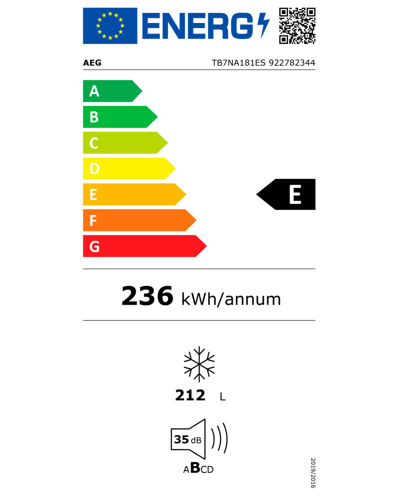 AEG ARCA VERTICAL INTEG. 5GAV. 216LT NF (E)