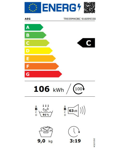 AEG SECADOR ROUPA 9KG BOMBA CALOR WIFI (C) AEG SECADOR ROUPA 9KG BOMBA CALOR WIFI (C)