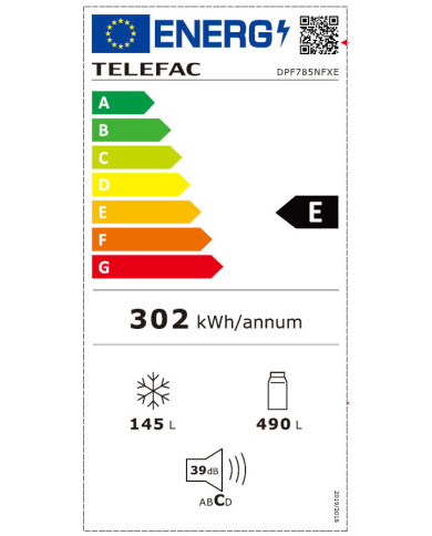 TELEFAC FRIGORIFICO 2PTS NF 415LT 1780X710X690 DA INOX (E) TELEFAC FRIGORIFICO 2PTS NF 415LT 1780X710X690 DA INOX (E)