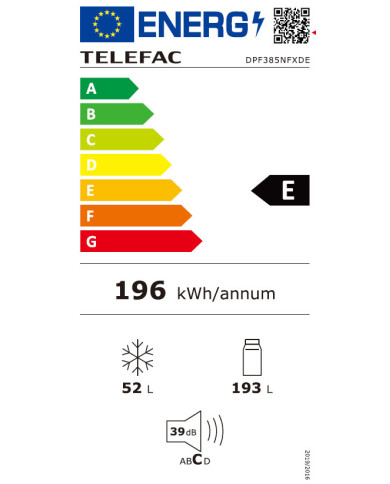 TELEFAC FRIGORIFICO 2PTS NF 245LT 1670X545X560 DA INOX (E) TELEFAC FRIGORIFICO 2PTS NF 245LT 1670X545X560 DA INOX (E)