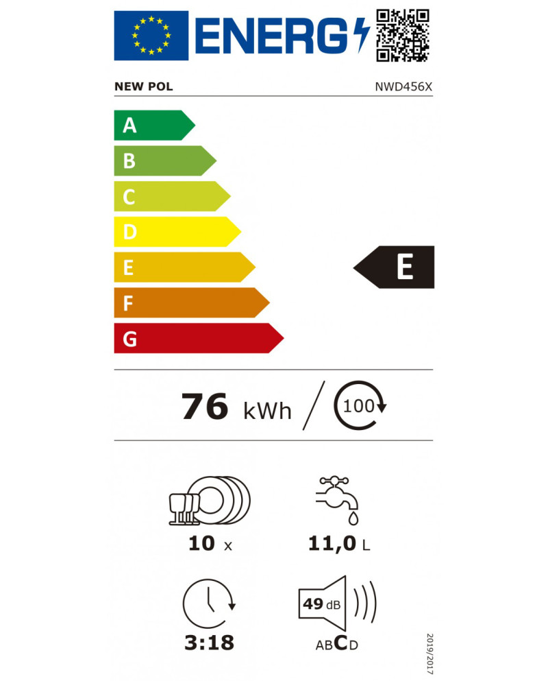 NEW POL MAQUINA LOUÇA 45CM 6PROG 10TALHERES INOX (E)