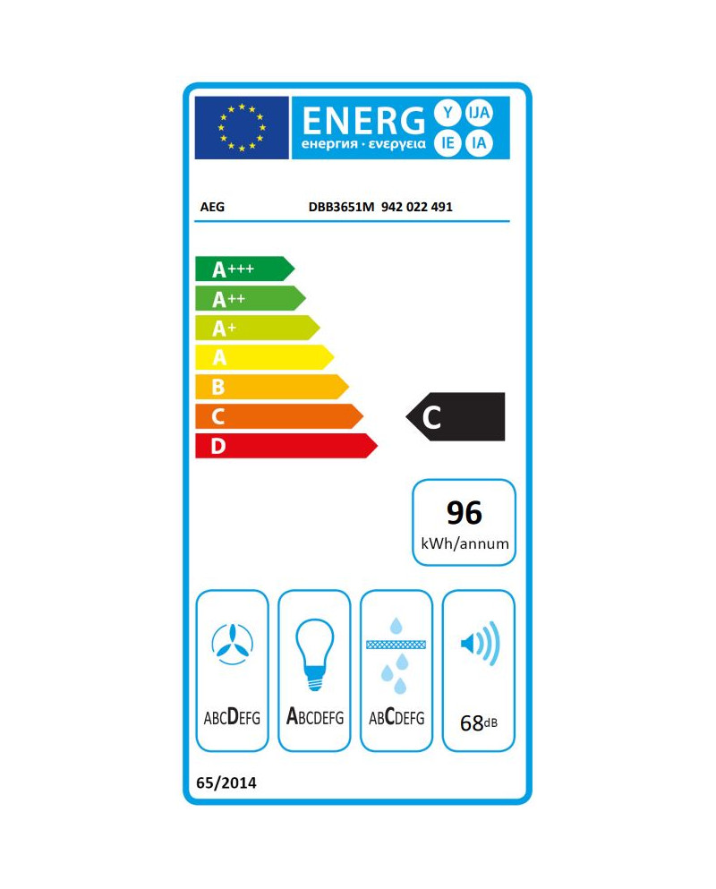 AEG CHAMINE PAREDE 60CM 600m3/h VIDRO PRETO/INOX C