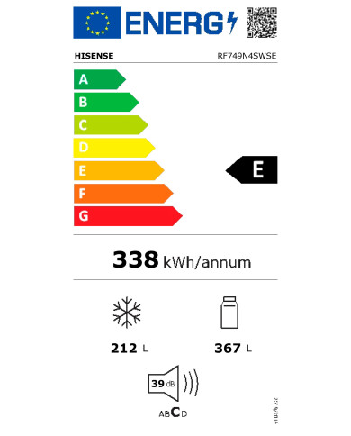 HISENSE SIDE BY SIDE 4PT 1,78X0,91X0,73MT 579LT NF DAG IX (E HISENSE SIDE BY SIDE 4PT 1,78X0,91X0,73MT 579LT NF DAG IX (E