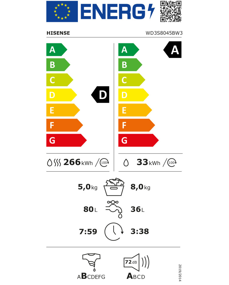 HISENSE MAQUINA LAVAR 8KG E SECAR 5KG 1400RT (A)