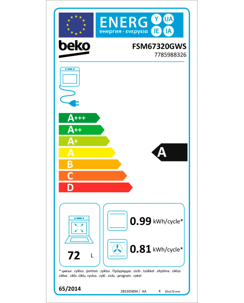 BEKO FOGAO 4 ZONAS VITRO FORNO 72LT MULTIF 60X60CMS BRANCO A
