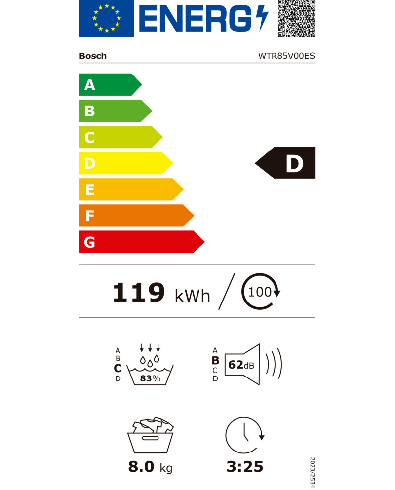 BOSCH SECADOR ROUPA 8KG BOMBA CALOR (D)