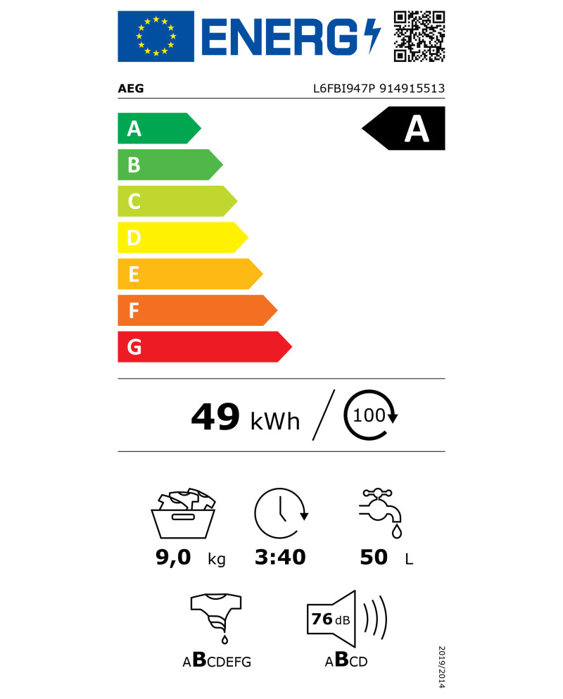 AEG MAQUINA ROUPA 9KG 1400RT (A)