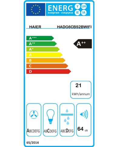 HAIER CHAMINE 60CM MAX 649M3/H VIDRO PRETO A++