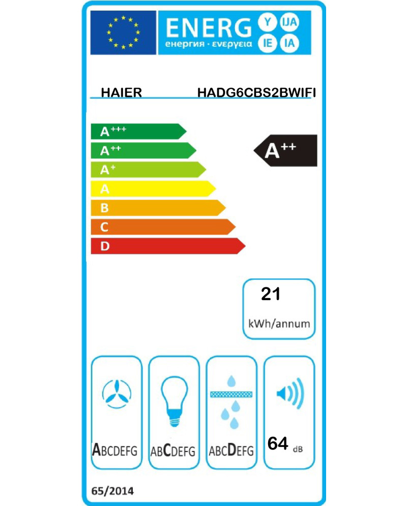 HAIER CHAMINE 60CM MAX 649M3/H VIDRO PRETO A++