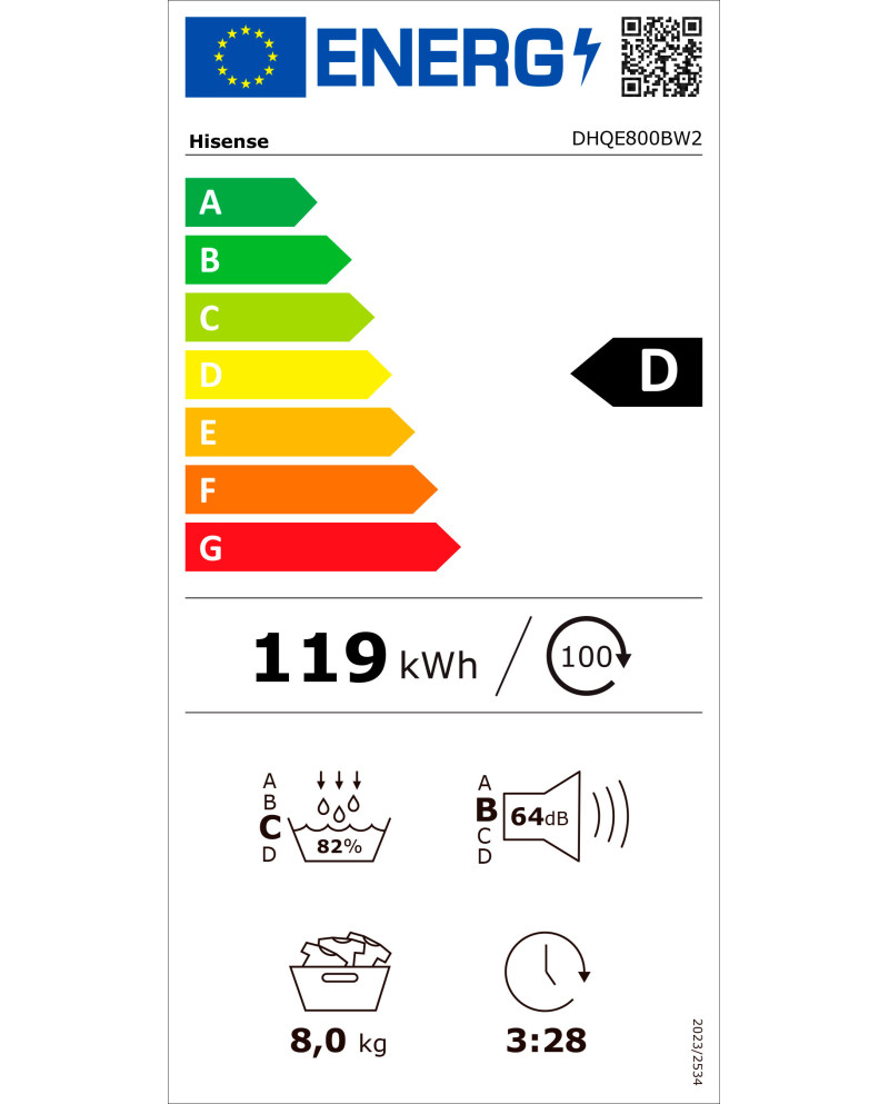 HISENSE SECADOR ROUPA 8KG BOMBA DE CALOR (D)