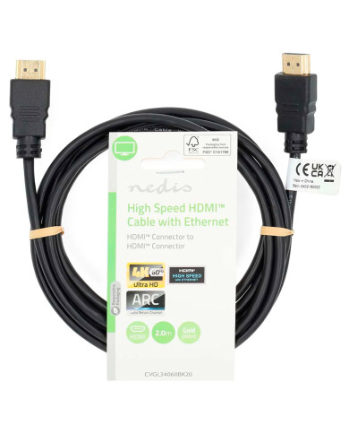 NEDIS CABO HDMI 2MT ALTA VELOCIDADE PRETO