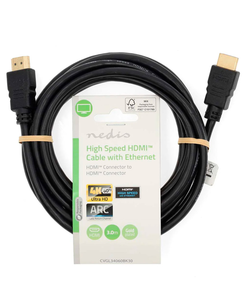 NEDIS CABO HDMI 3MT ALTA VELOCIDADE PRETO