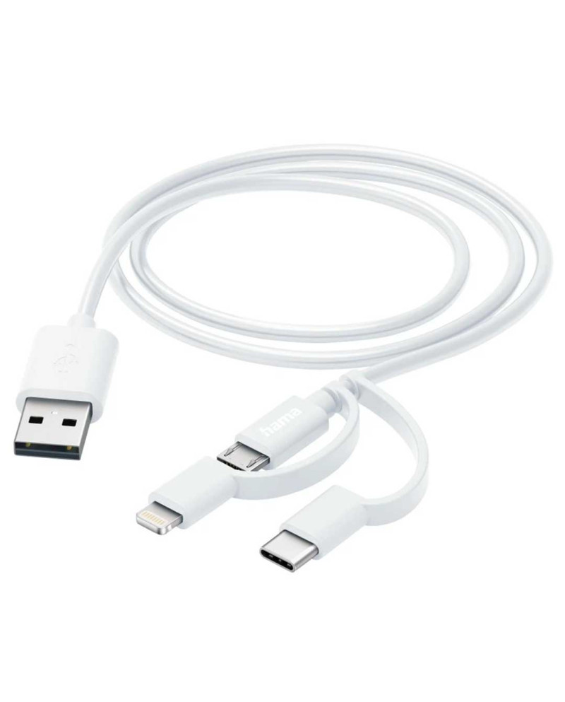 HAMA CABO MULTI 3 EM 1 USB-A - MICRO-USB, USB-C E LIGHT 1M