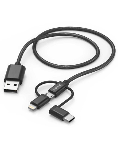 HAMA CABO MULTI 3 EM 1 USB-A - MICRO-USB, USB-C E LIGHT 1.5M