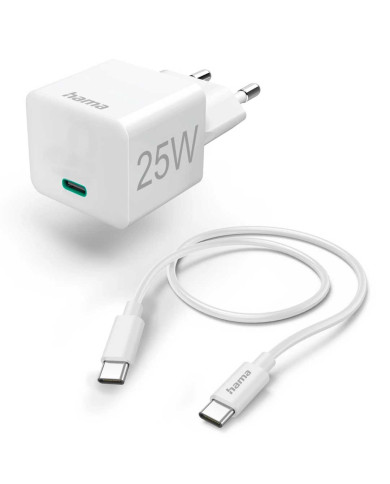 HAMA CARREGADOR RAPIDO C/CABO CARREGAMENTO USBC 25W BRANCO