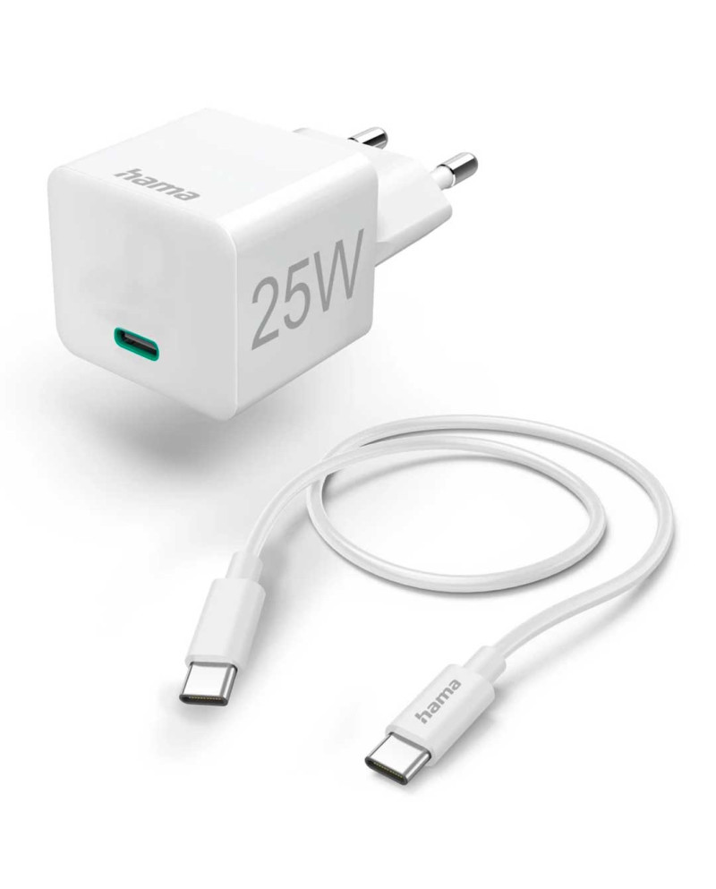 HAMA CARREGADOR RAPIDO C/CABO CARREGAMENTO USBC 25W BRANCO