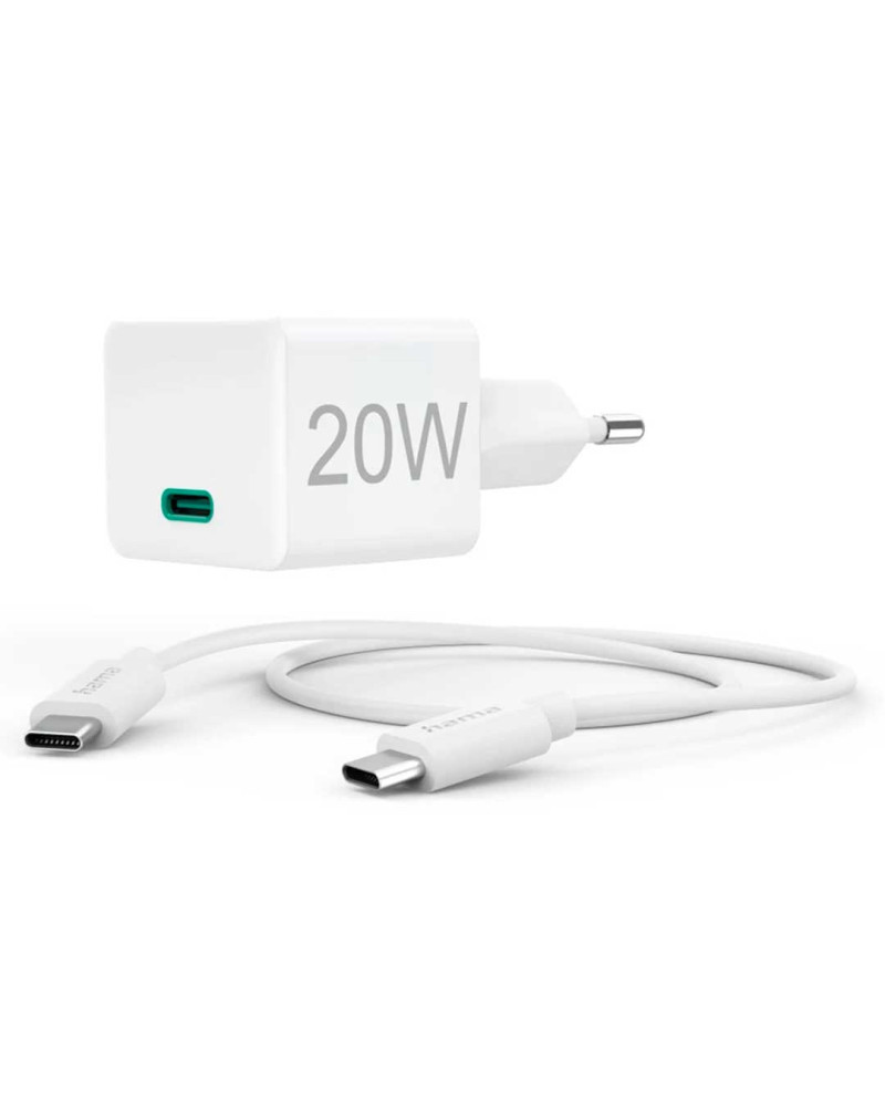 HAMA CARREGADOR RAPIDO C/CABO CARREGAMENTO USBC 20W BRANCO