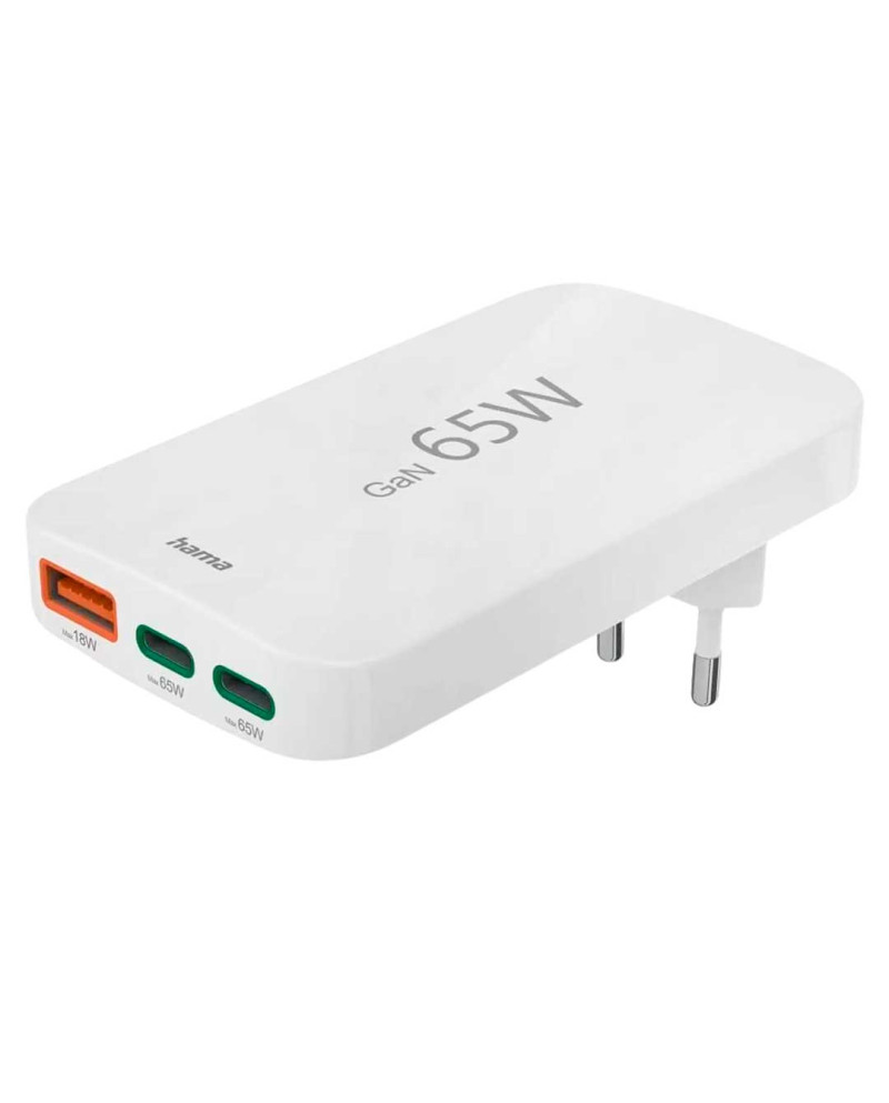 HAMA CARREGADOR RAPIDO 2X USBC 1X USBA MINI PLANO, PD, 65W