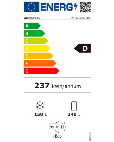 WHIRLPOOL COMBINADO 1955X700X755 DA 457LT NF INOX (D)