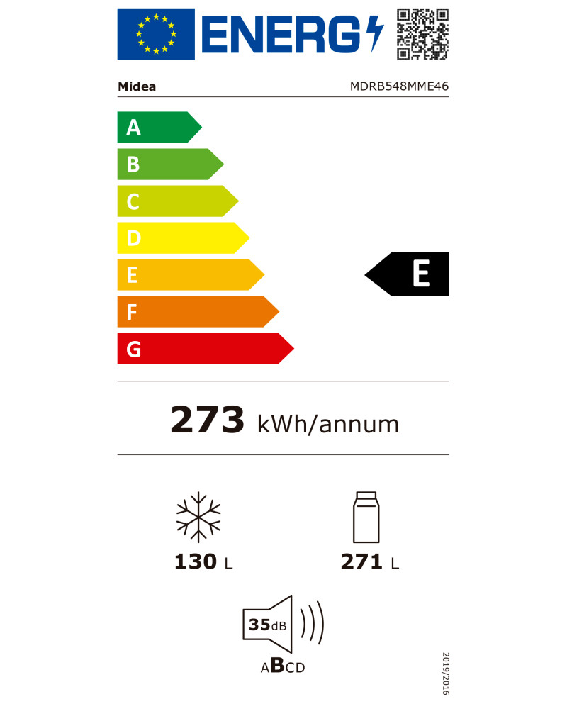 MIDEA COMBINADO 1,86x0,595x0,670MT 401LT NF INOX (E)