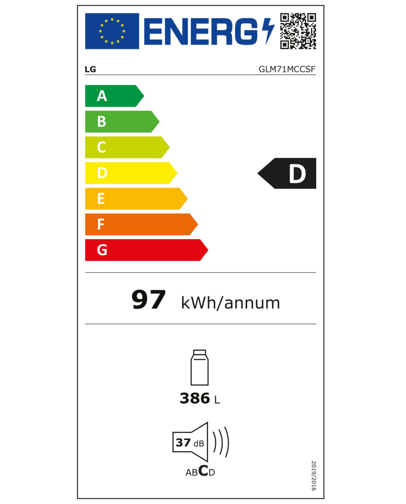 LG FRIGORIFICO 1PT 1860X595X707 386LT NF MATTE BLACK (D)