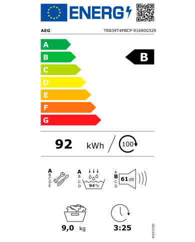 AEG SECADOR ROUPA 9KG BOMBA DE CALOR (B)